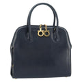 Salvatore Ferragamo Gancini Handbag Leather Navy Leather Handbag (Authentic  )