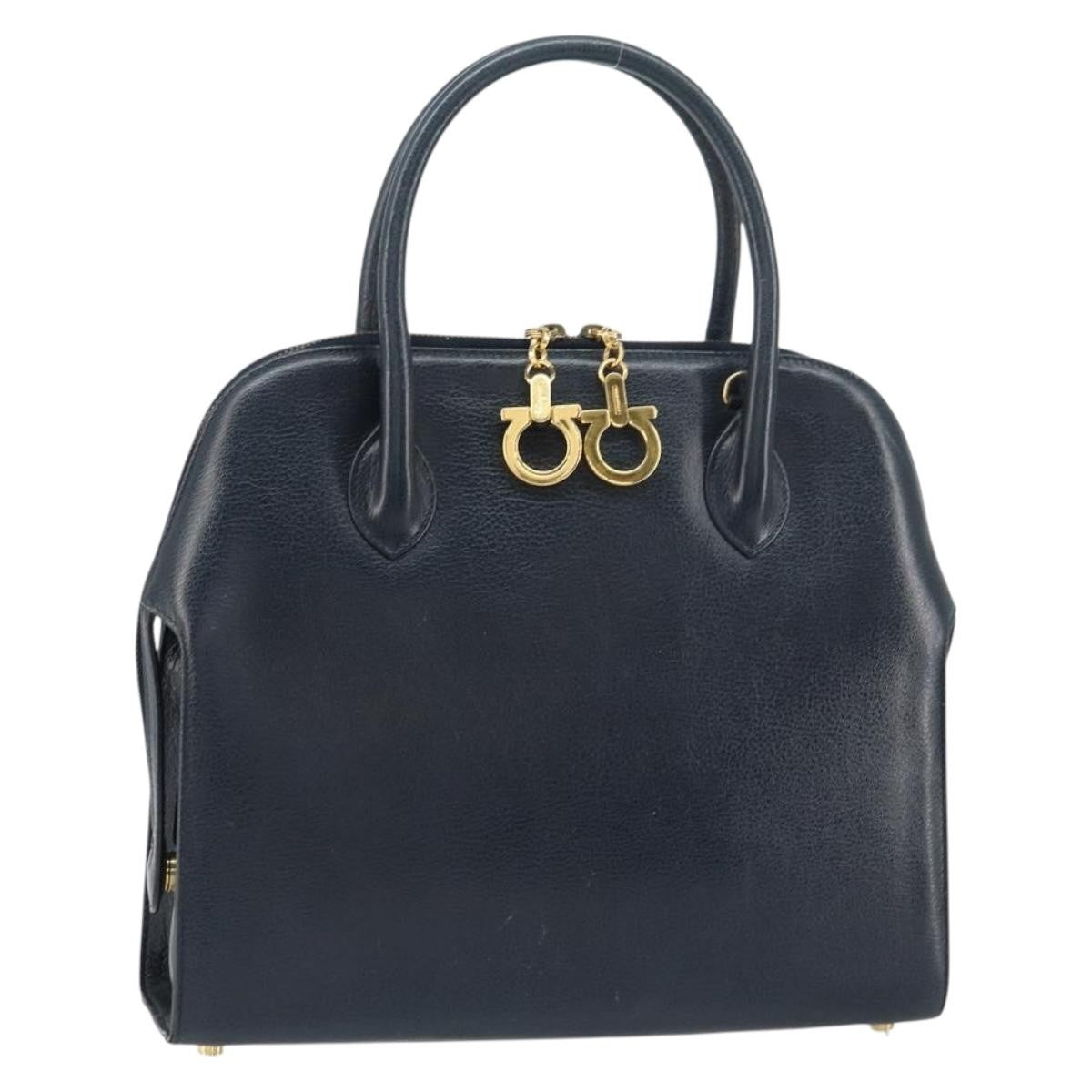 Salvatore Ferragamo Gancini Handbag Leather Navy Leather Handbag (Authentic  )