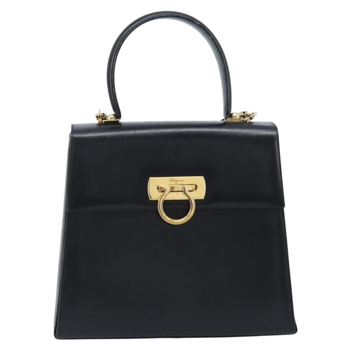 Salvatore Ferragamo Gancini Convertible Top Handle Bag Leather Black Leather Handbag (Authentic  )