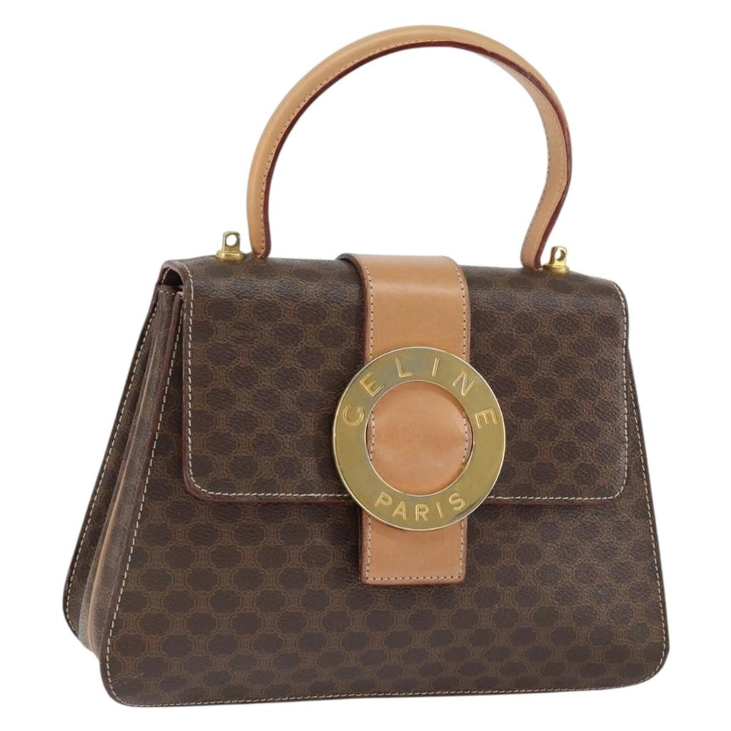Celine Vintage Macadam Handbag Canvas Brown Pvc Handbag (Authentic  )