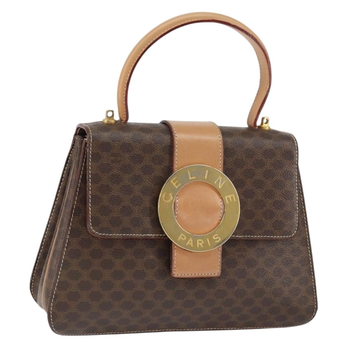 Celine Vintage Macadam Handbag Canvas Brown Pvc Handbag (Authentic  )