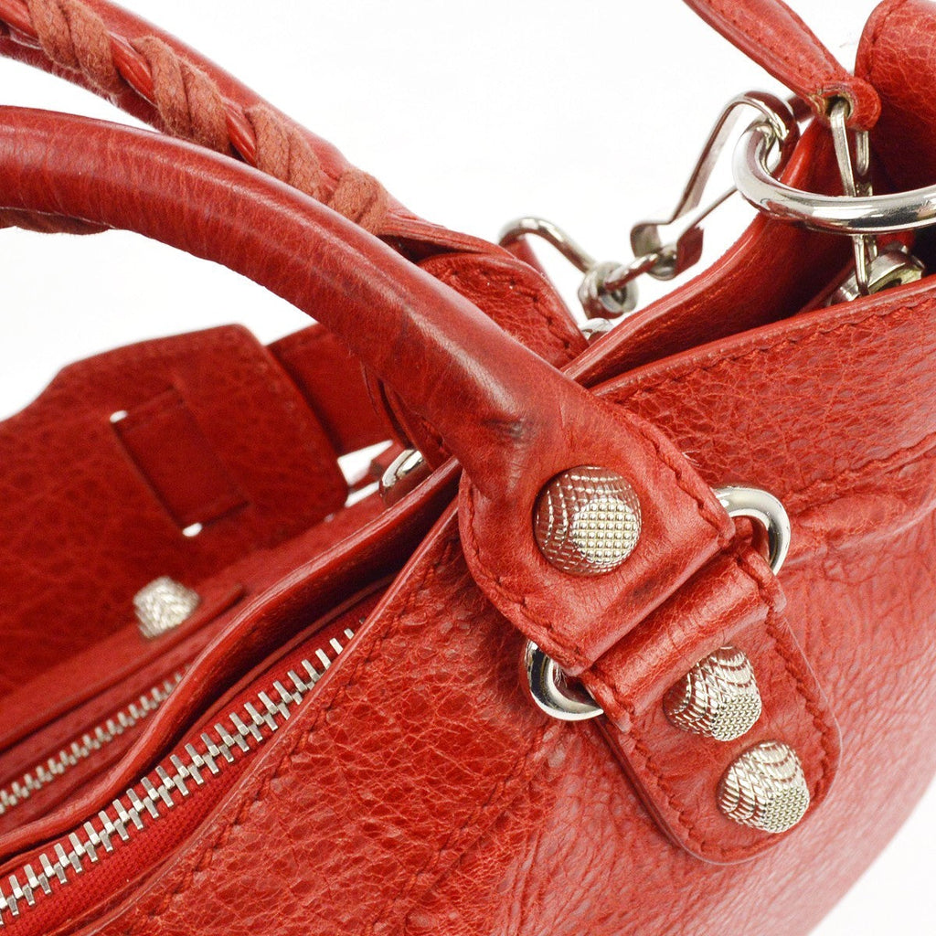 Balenciaga City Giant Studs Bag Leather Red Leather Handbag ( )
