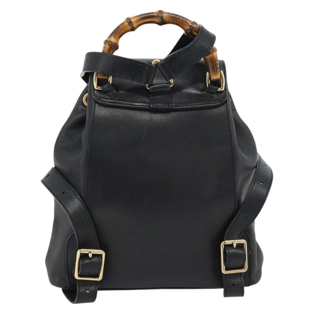 Gucci Vintage Bamboo Backpack Leather Black Leather Backpack Bag ( )