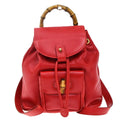 Gucci Vintage Bamboo Backpack Leather Red Leather Backpack Bag (Authentic  )