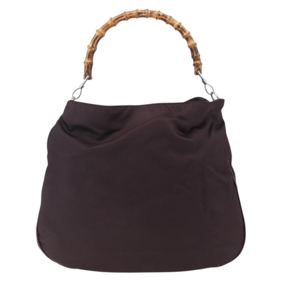 Gucci Vintage Bamboo Handle Bag Nylon Burgundy Nylon Handbag ( )