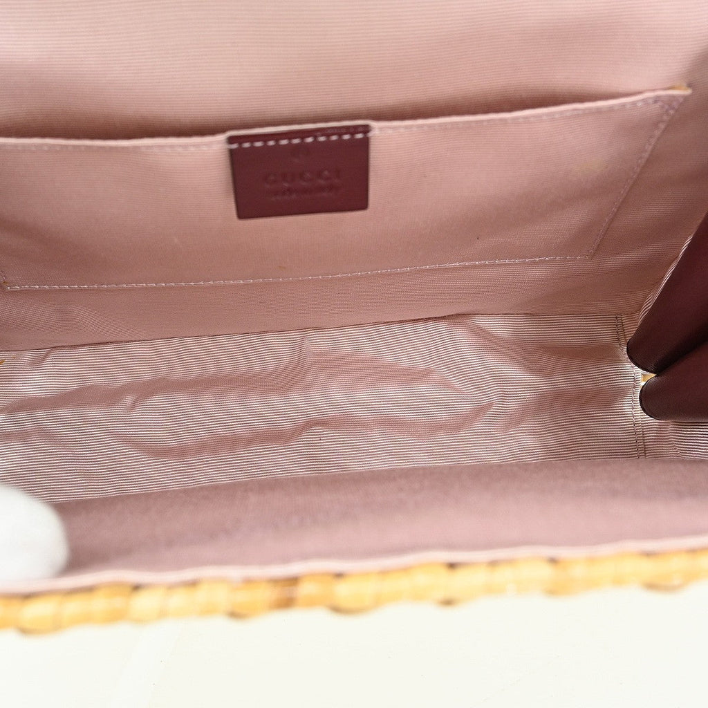 Gucci Sylvie 1969 Top Handle Bag Leather And Wicker Red Leather Handbag (Authentic  )