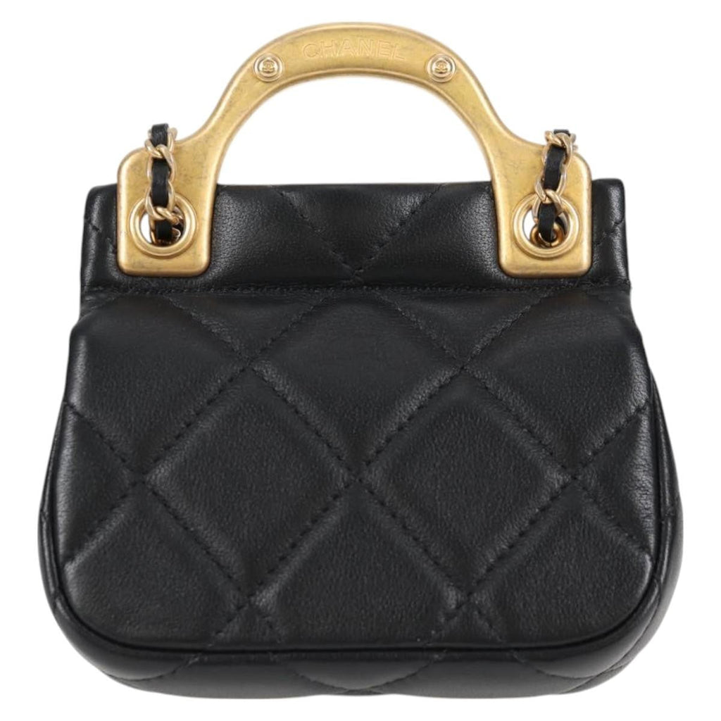 Chanel Lady Handle Flap Card Holder On Chain Quilted Calfskin Black Leather Bag (Authentic  )