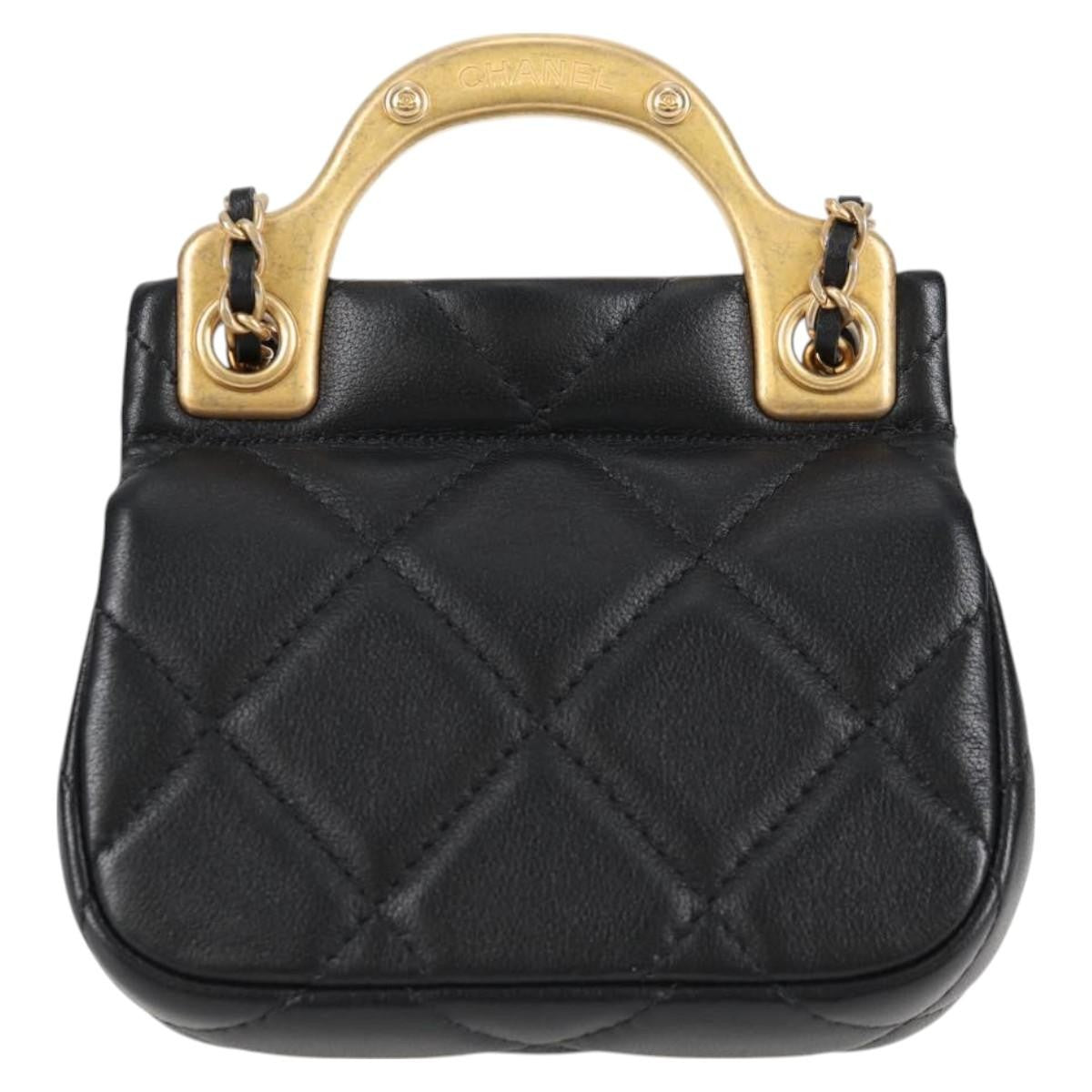 Chanel Lady Handle Flap Card Holder On Chain Quilted Calfskin Black Leather Bag (Authentic  )