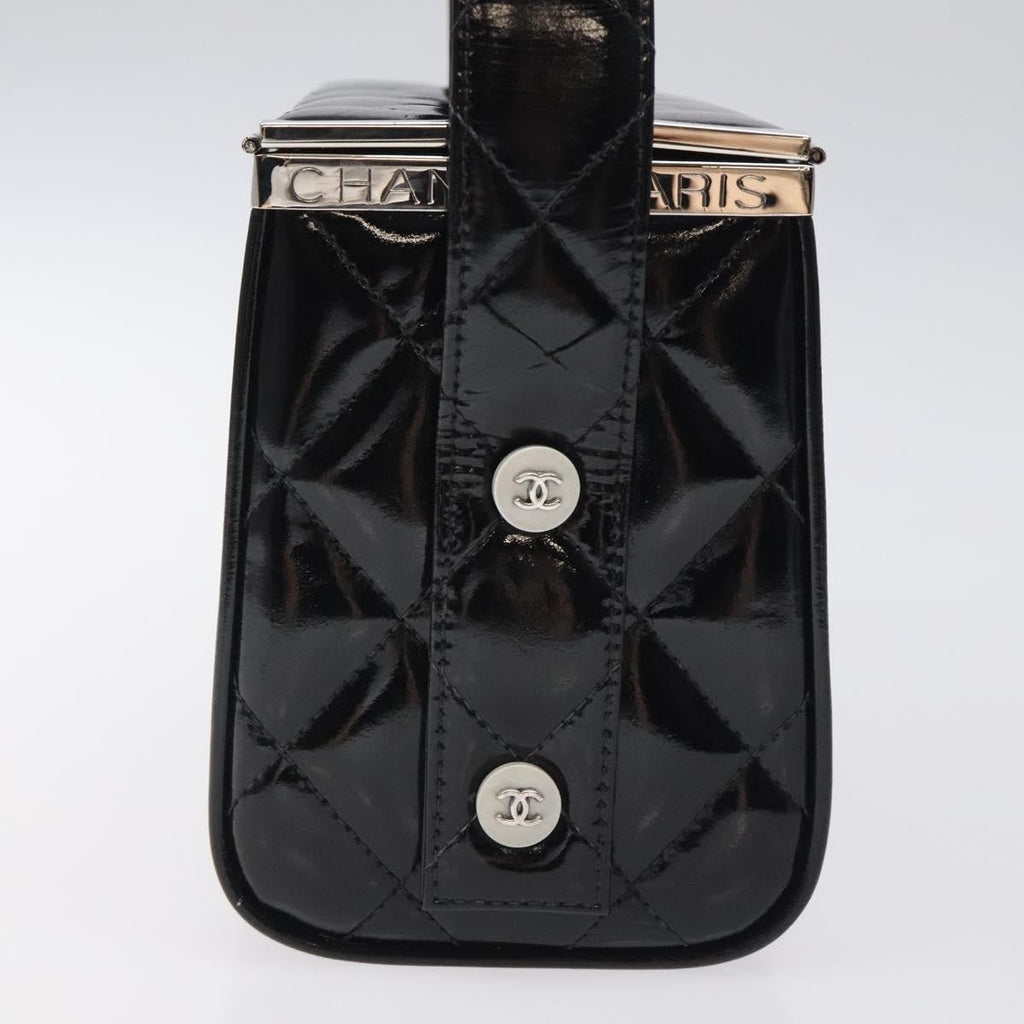 Chanel Vintage Metal Box Bag Quilted Patent Black Patent_Leather Handbag ( )