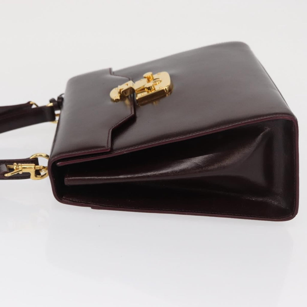 Gucci Vintage Lady Lock Top Handle Bag Leather Burgundy Leather Handbag (Authentic  )