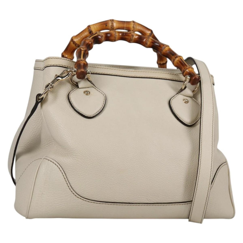 Gucci Diana Bamboo Top Handle Tote Leather White Leather Handbag (Authentic  )