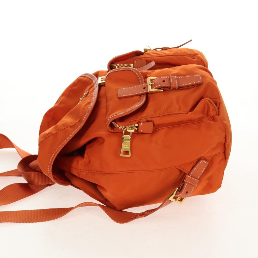 Prada Vela Double Front Pocket Backpack Tessuto With Saffiano Leather Orange Nylon Backpack Bag (Authentic  )