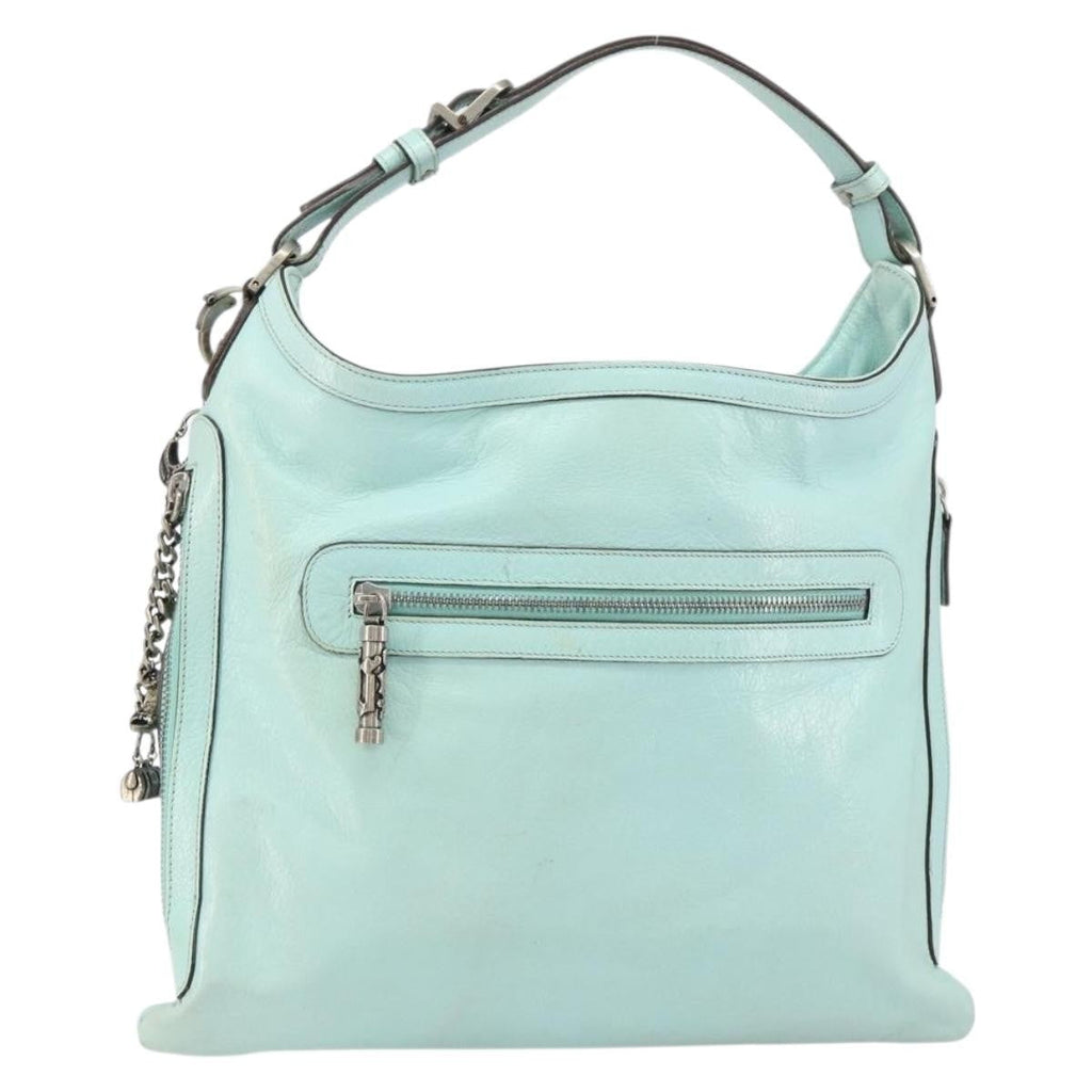 Versace Vintage Handbag Leather Blue Leather Handbag (Authentic  )