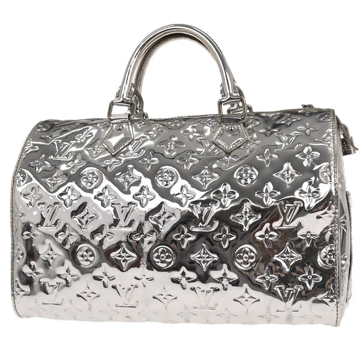 Louis Vuitton Speedy Handbag Monogram Miroir Pvc Silver Patent_Leather Handbag (Authentic  )