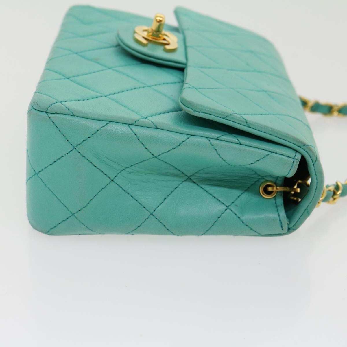Chanel Square Classic Single Flap Bag Quilted Lambskin Blue Leather Handbag (Authentic  )