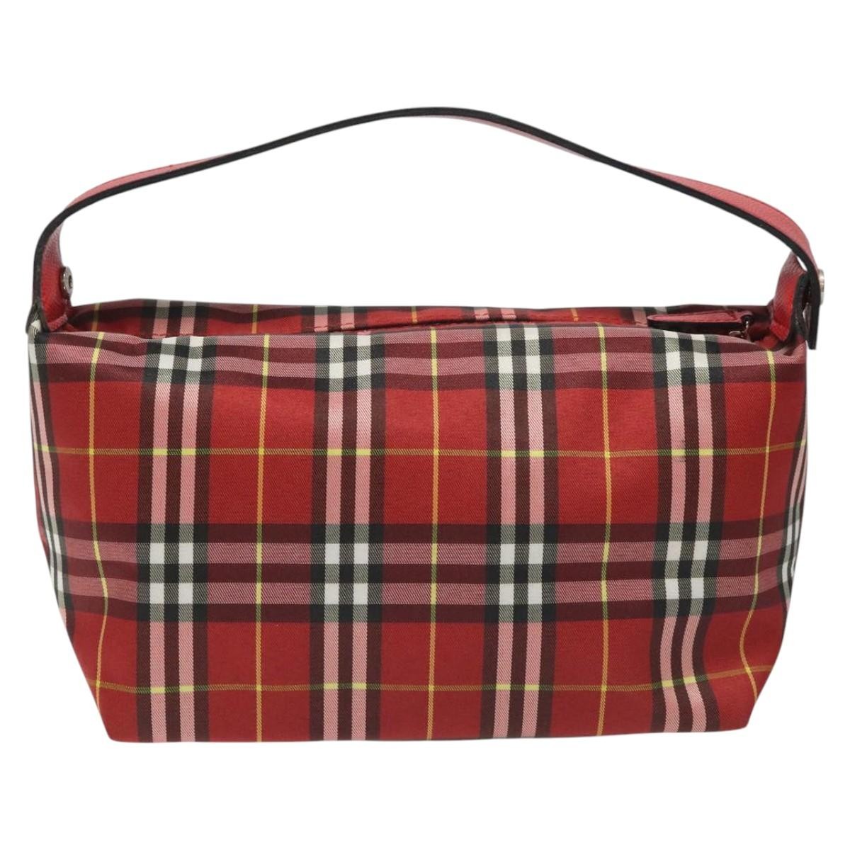 Burberry Nova Check Handbag Leather And Nylon Red Nylon Handbag (Authentic  )