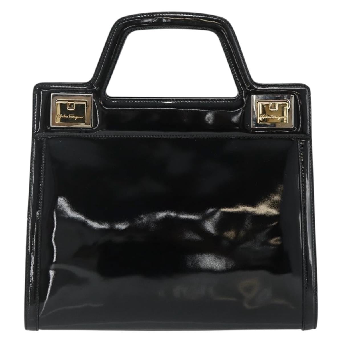 Salvatore Ferragamo Vintage Handbag Patent Leather Black Patent_Leather Handbag ( )