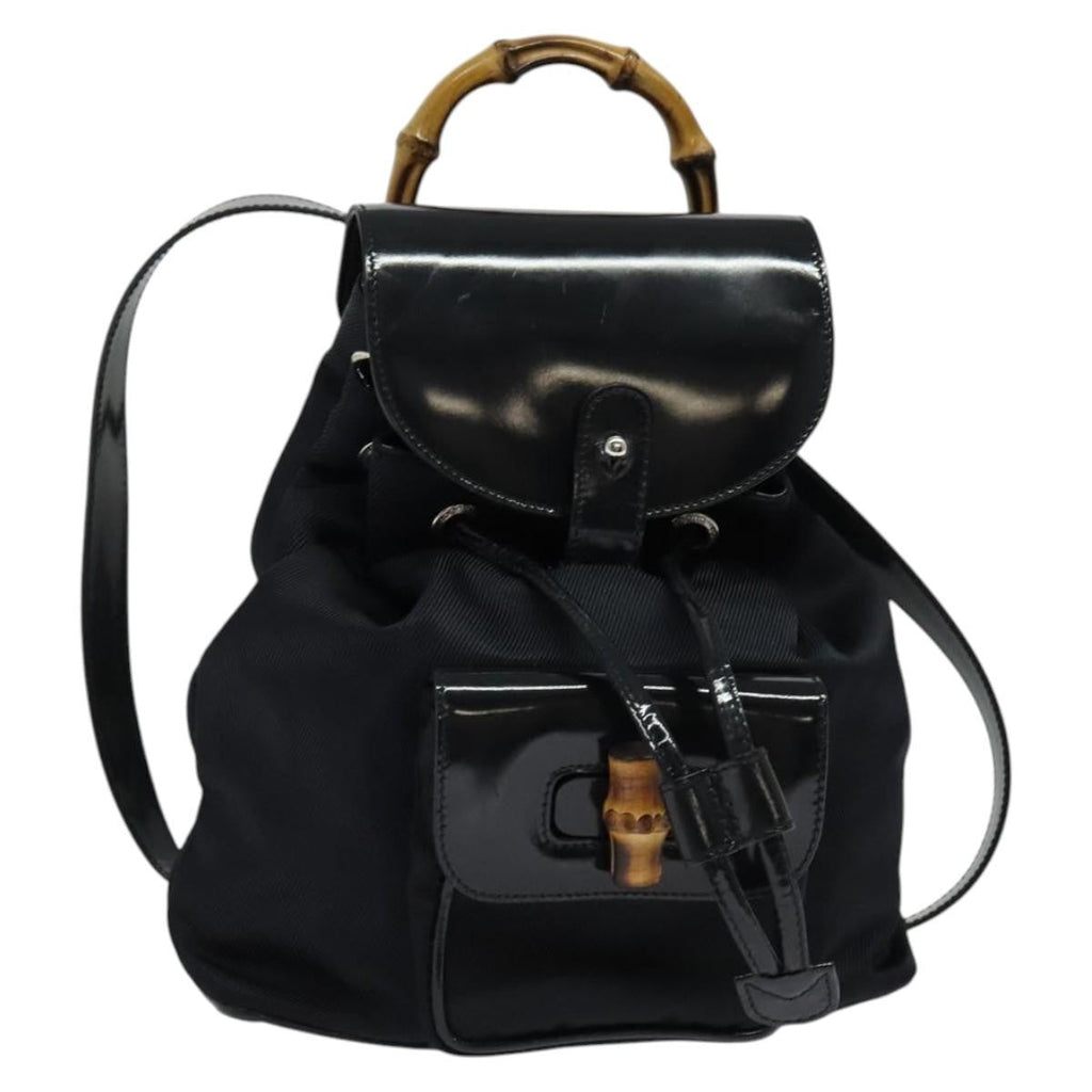 Gucci Vintage Bamboo Backpack Nylon And Patent Leather Black Nylon Backpack Bag (Authentic  )