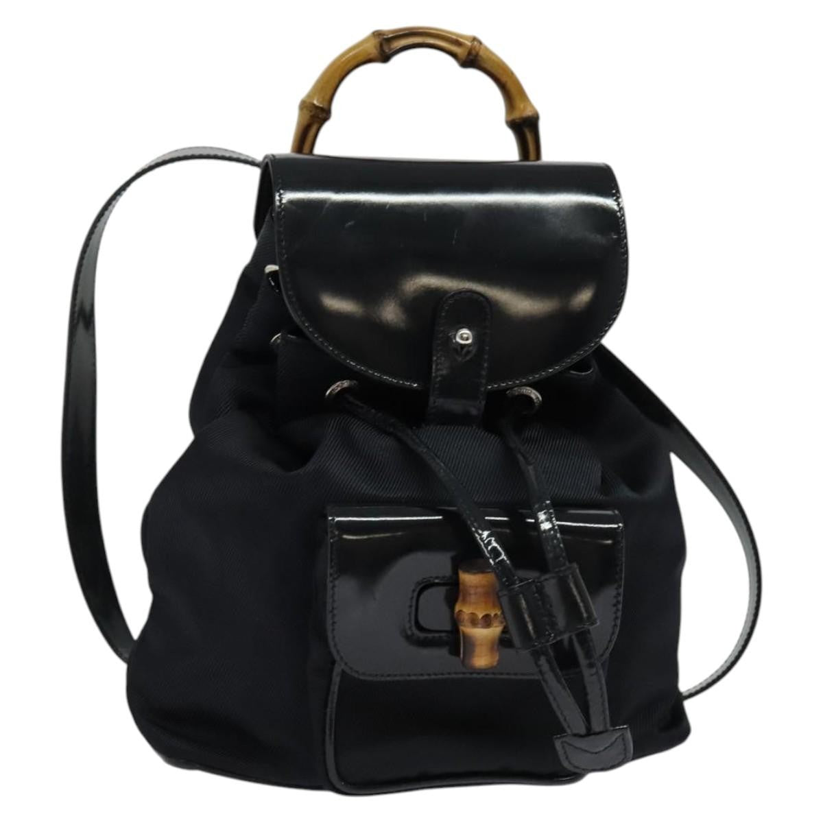 Gucci Vintage Bamboo Backpack Nylon And Patent Leather Black Nylon Backpack Bag (Authentic  )