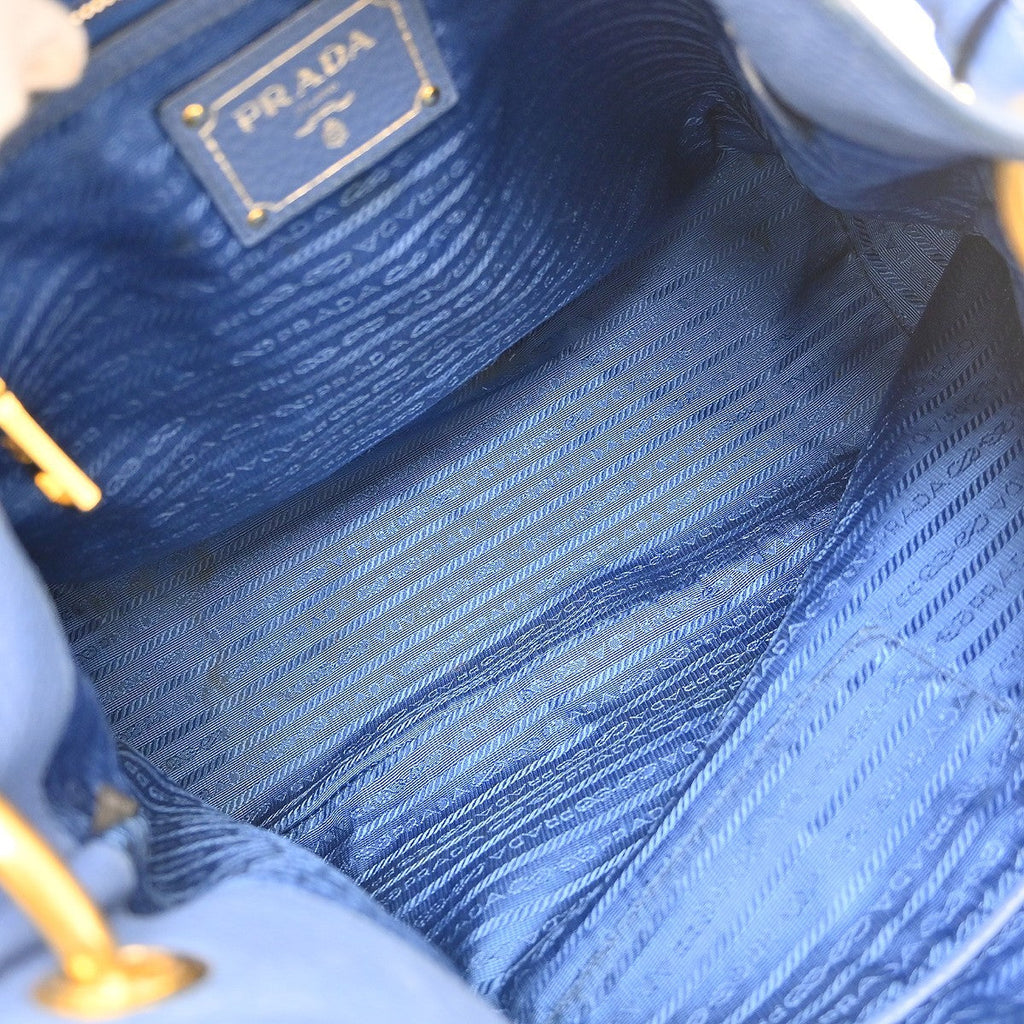 Prada Rolled Hobo Vitello Daino Blue Leather Handbag ( )
