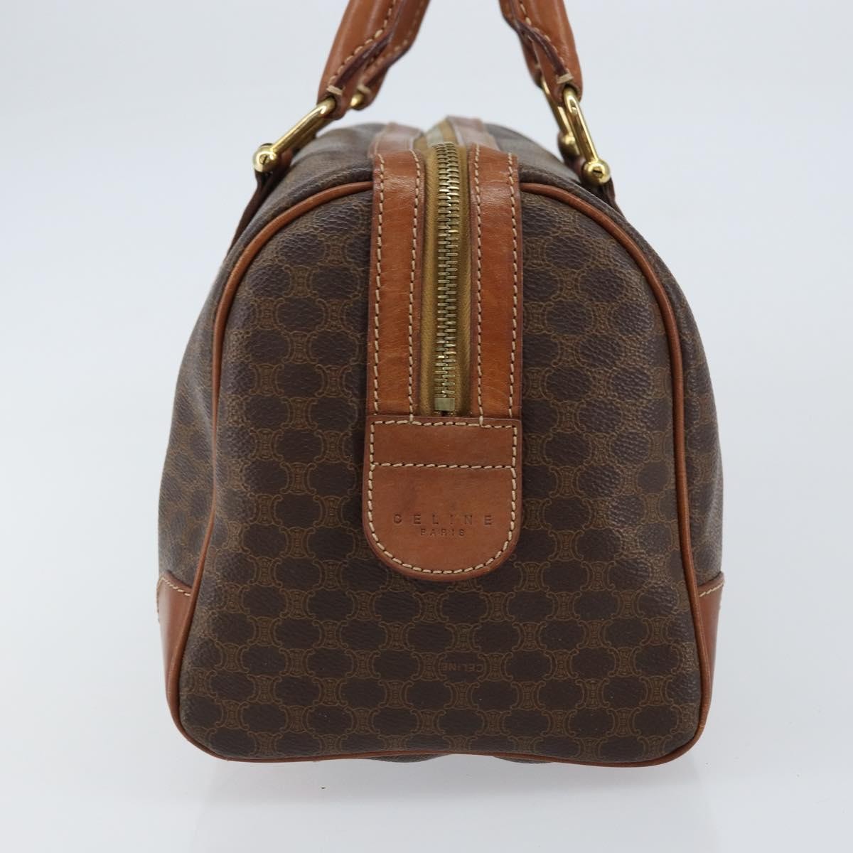 Celine Vintage Macadam Boston Bag Canvas Brown Canvas Handbag (Authentic  )