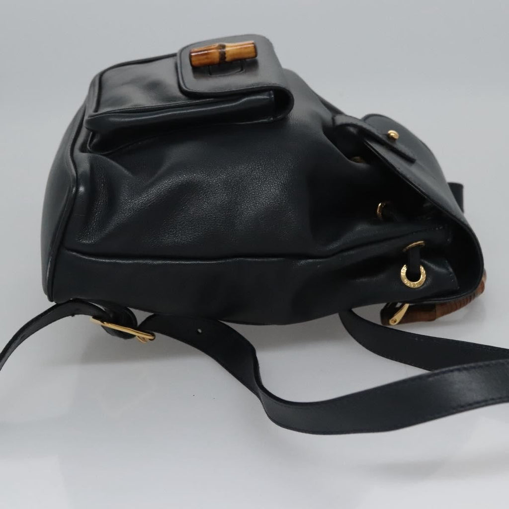 Gucci Vintage Bamboo Backpack Leather Black Leather Backpack Bag (Authentic  )