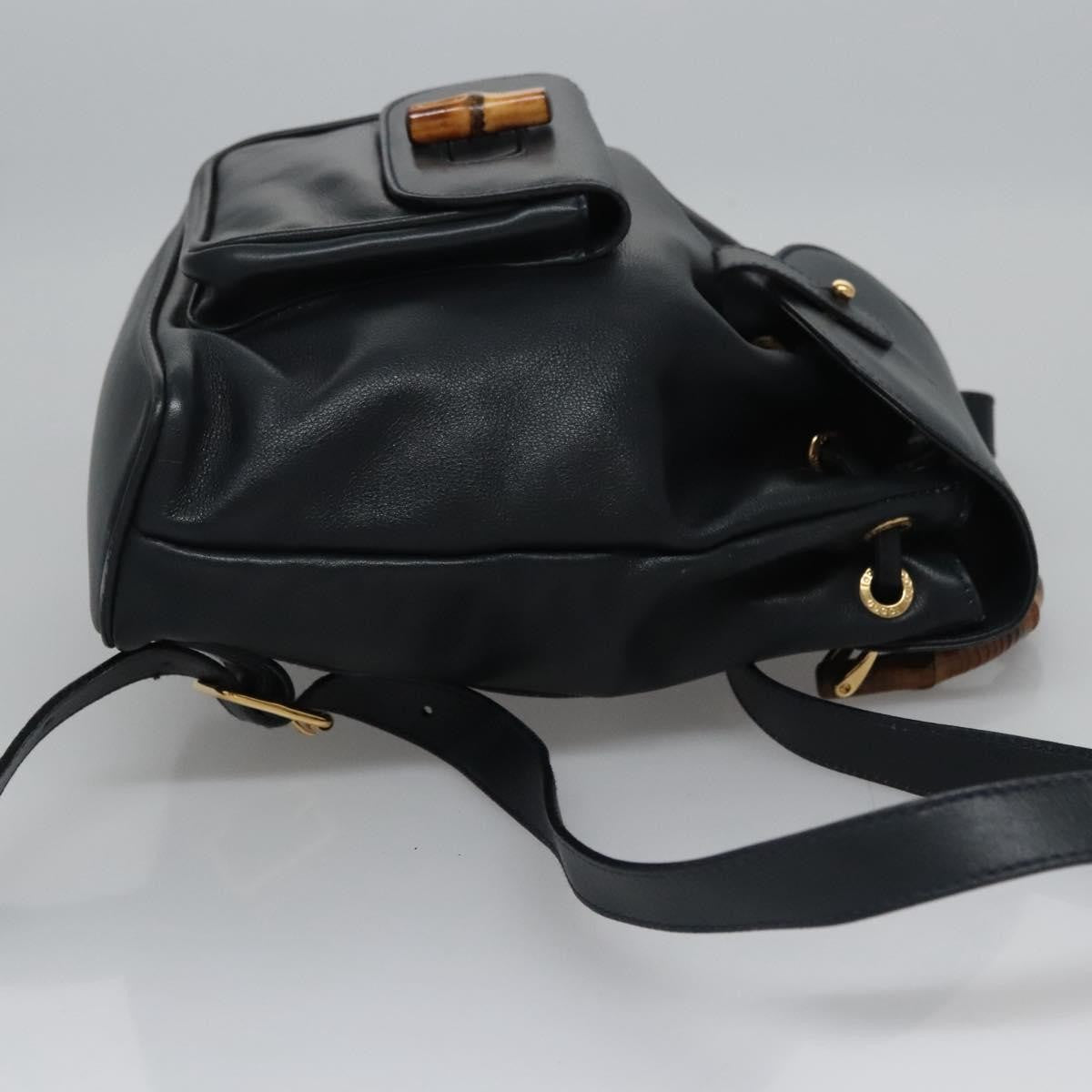 Gucci Vintage Bamboo Backpack Leather Black Leather Backpack Bag (Authentic  )