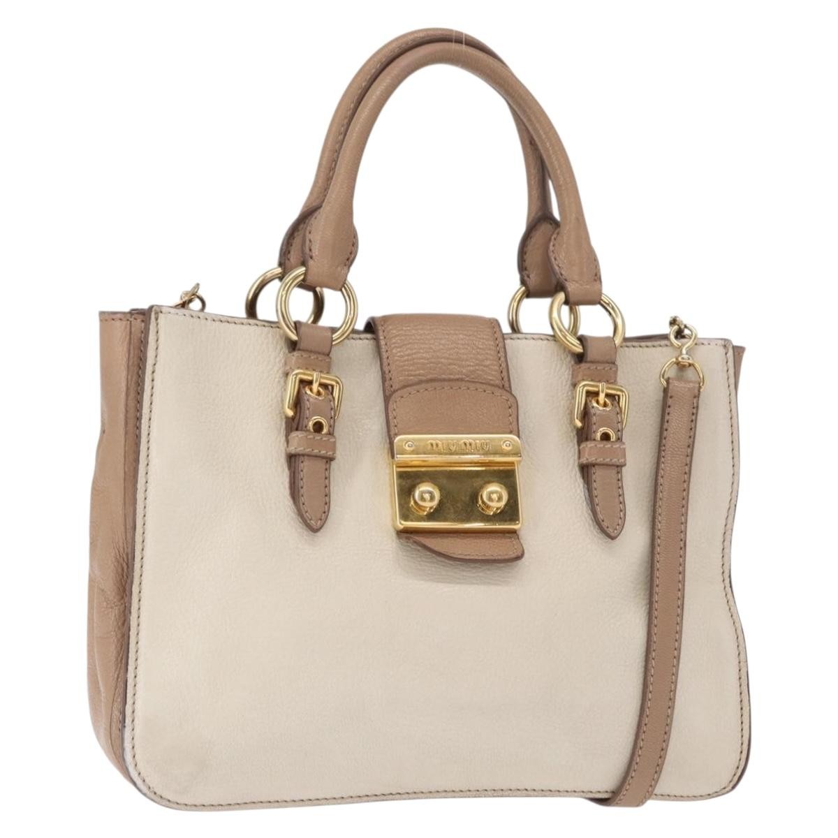 Miu Miu Madras Convertible Lock Tote Leather Beige Leather Handbag (Authentic  )