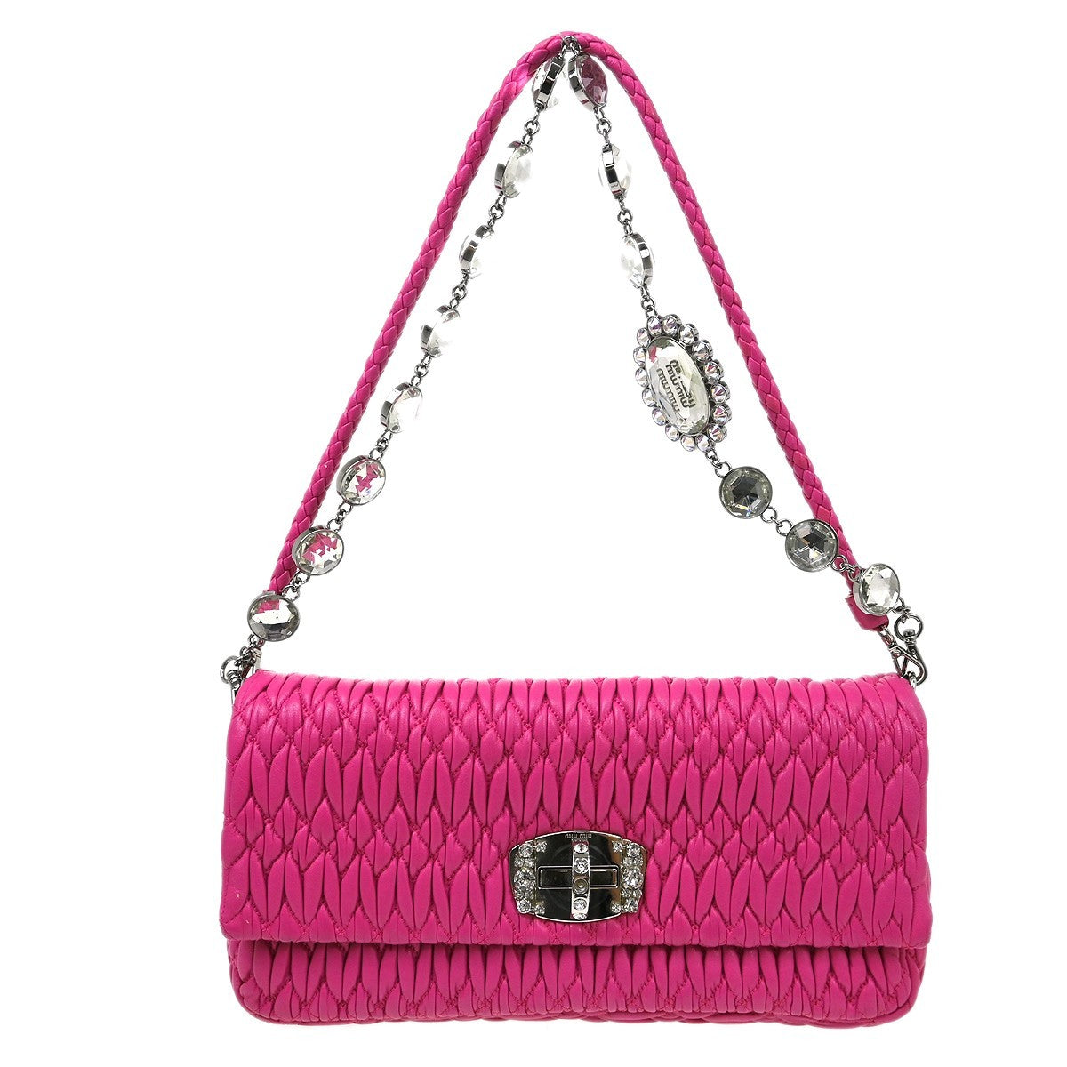 Miu Miu Crystal Clutch Matelasse Leather Pink Leather Handbag ( )