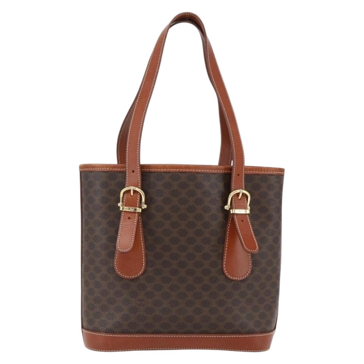 Celine Vintage Macadam Handbag Canvas And Leather Brown Canvas Handbag (Authentic  )