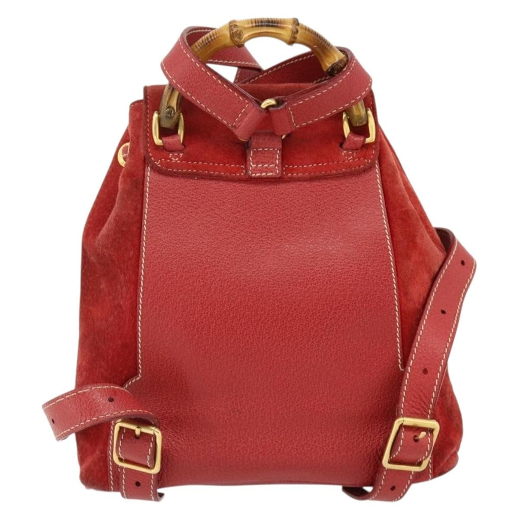 Gucci Gucci Bamboo Backpack Daim Red Suede Backpack Bag (Authentic  )