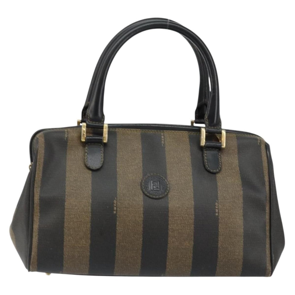 Fendi Vintage Pequin Boston Bag Coated Canvas Black Canvas Bag (Authentic  )