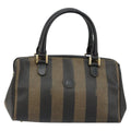 Fendi Vintage Pequin Boston Bag Coated Canvas Black Canvas Bag (Authentic  )