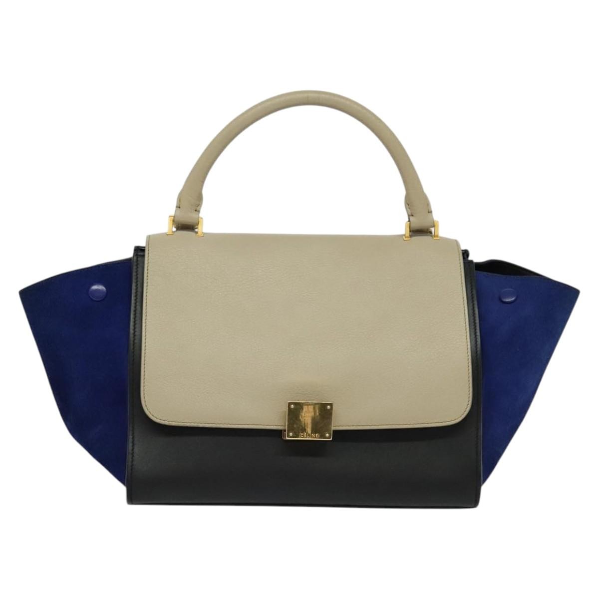 Celine Tricolor Trapeze Bag Leather Beige Leather Handbag (Authentic  )