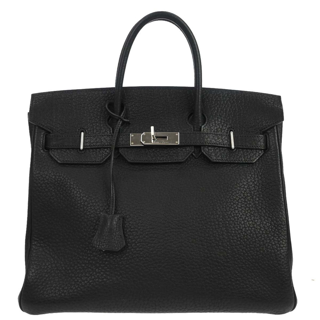 Hermes Hac Birkin Bag Black Fjord With Palladium Hardware Black Leather Handbag (Authentic  )