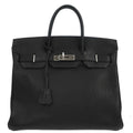 Hermes Hac Birkin Bag Black Fjord With Palladium Hardware Black Leather Handbag (Authentic  )