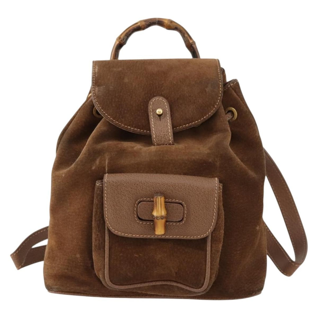 Gucci Gucci Bamboo Backpack Daim Brown Suede Backpack Bag (Authentic  )