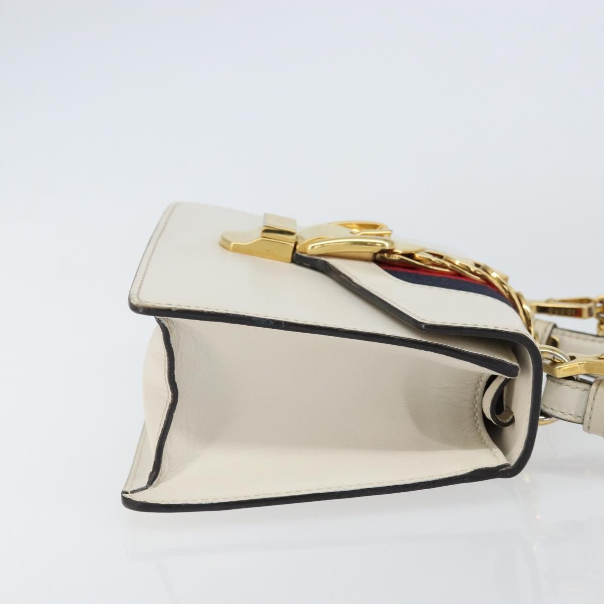 Gucci Sylvie Top Handle Bag Leather White Leather Handbag (Authentic  )