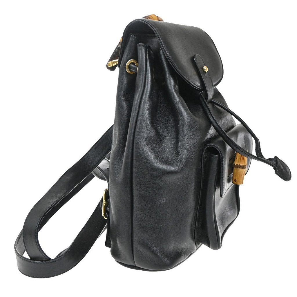 Gucci Vintage Bamboo Backpack Leather Black Leather Backpack Bag (Authentic  )