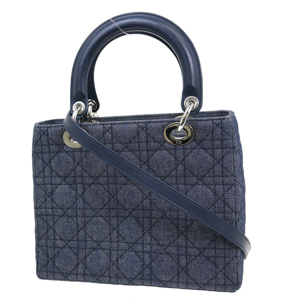 Christian Dior Lady Dior Bag Denim Blue Canvas Handbag ( )