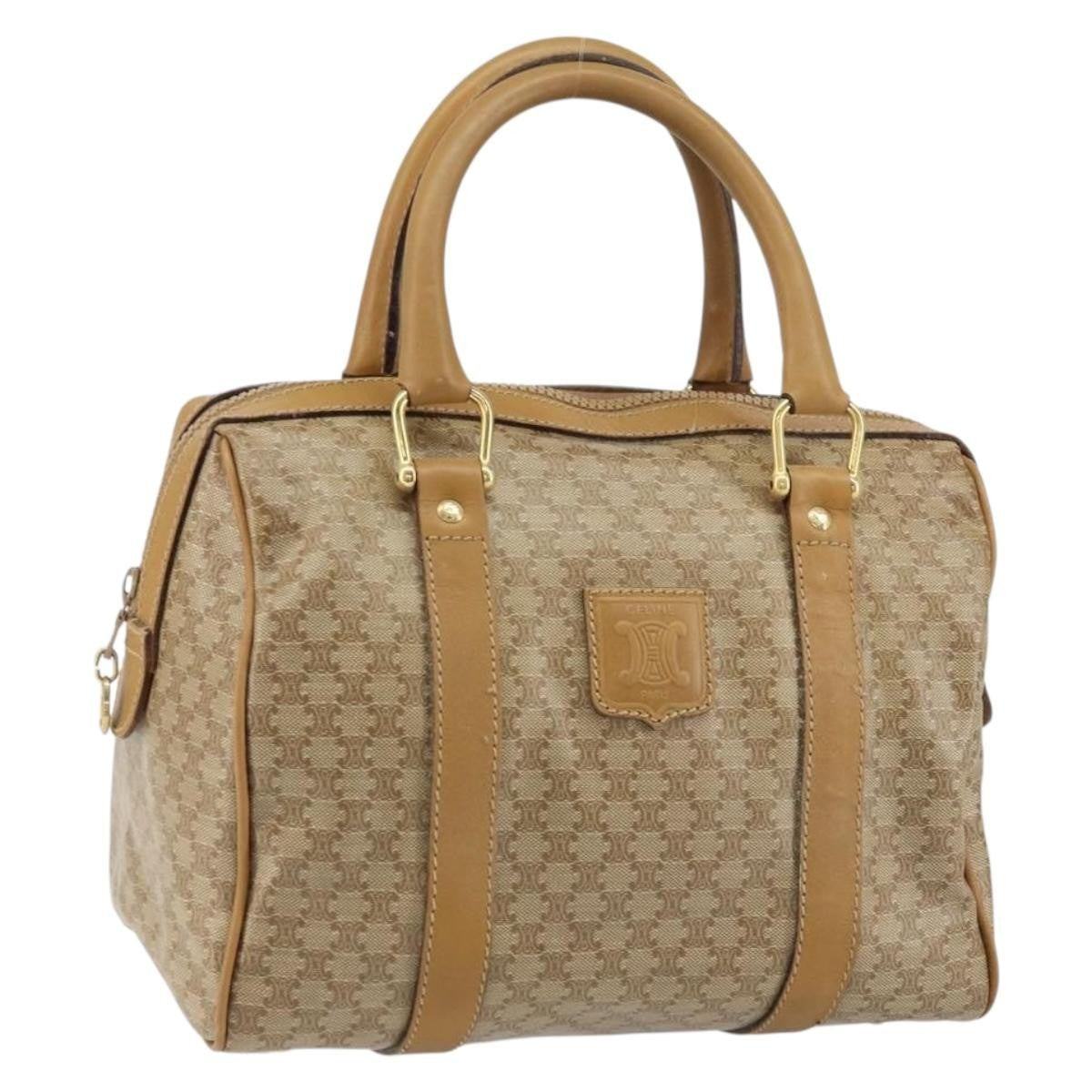 Celine Vintage Macadam Handbag Canvas And Leather Beige Canvas Handbag (Authentic  )