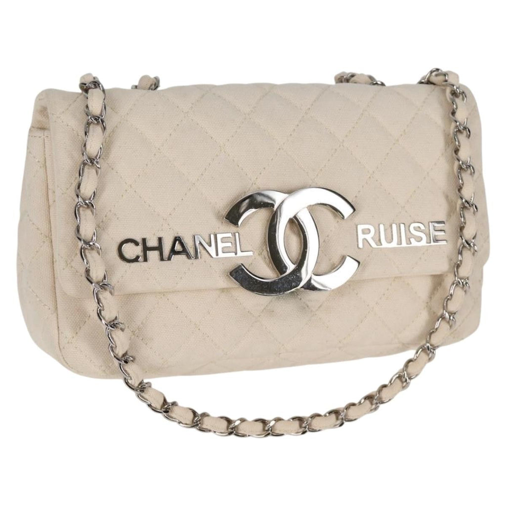 Chanel Cruise Flap Bag Quilted Canvas White Canvas Handbag ( )