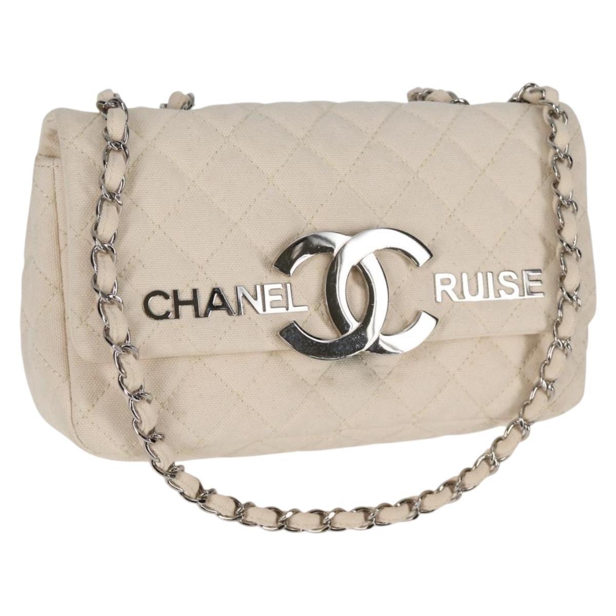 Chanel Cruise Flap Bag Quilted Canvas White Canvas Handbag ( )