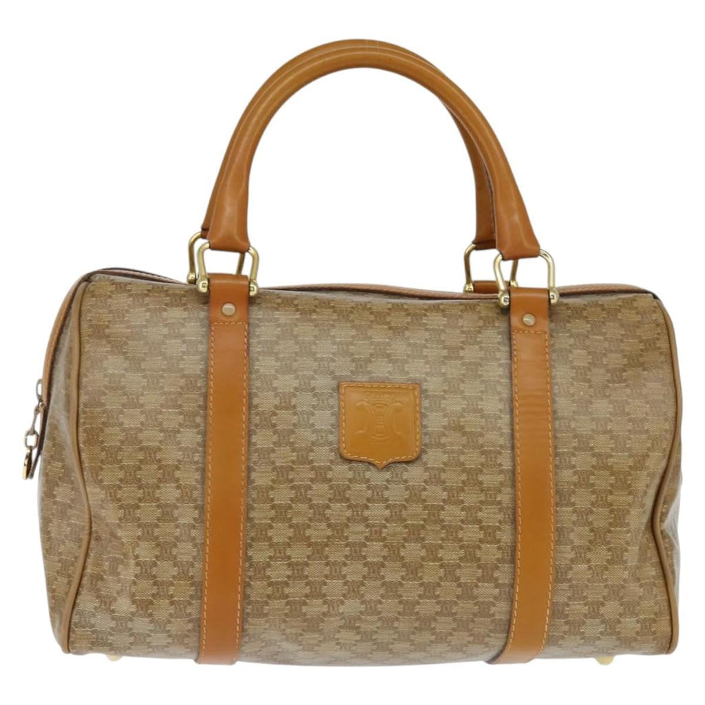 Celine Vintage Duffle Bag Macadam Coated Canvas Beige Canvas Handbag (Authentic  )
