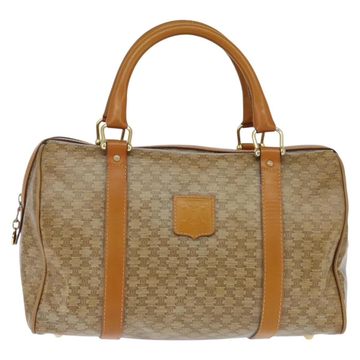 Celine Vintage Duffle Bag Macadam Coated Canvas Beige Canvas Handbag (Authentic  )