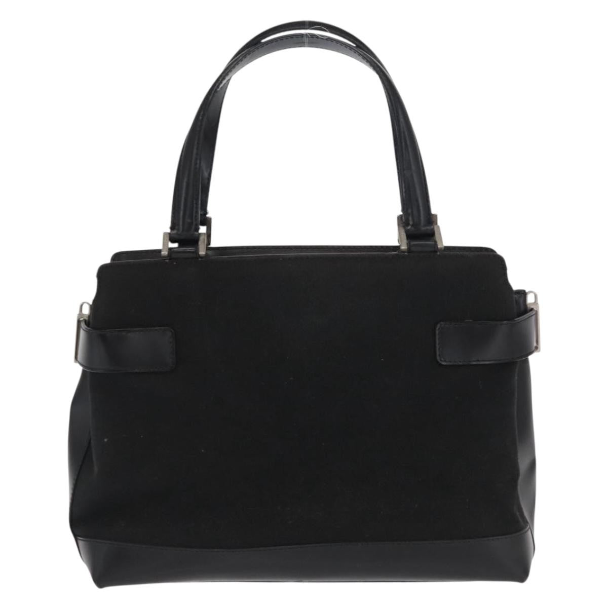 Salvatore Ferragamo Double Gancini Side Buckle Tote Canvas Black Canvas Handbag (Authentic  )