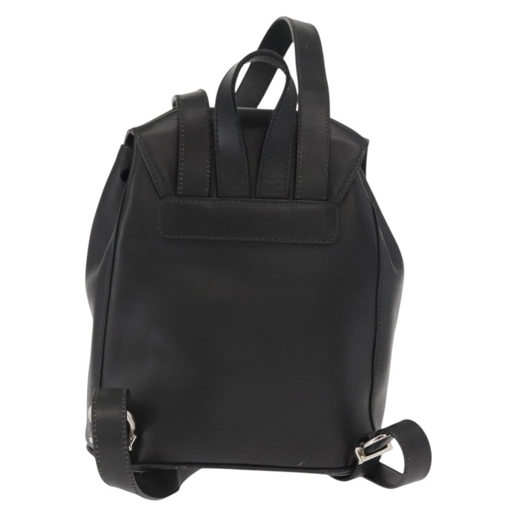 Salvatore Ferragamo Gancini Flap Drawstring Backpack Leather Black Leather Backpack Bag (Authentic  )
