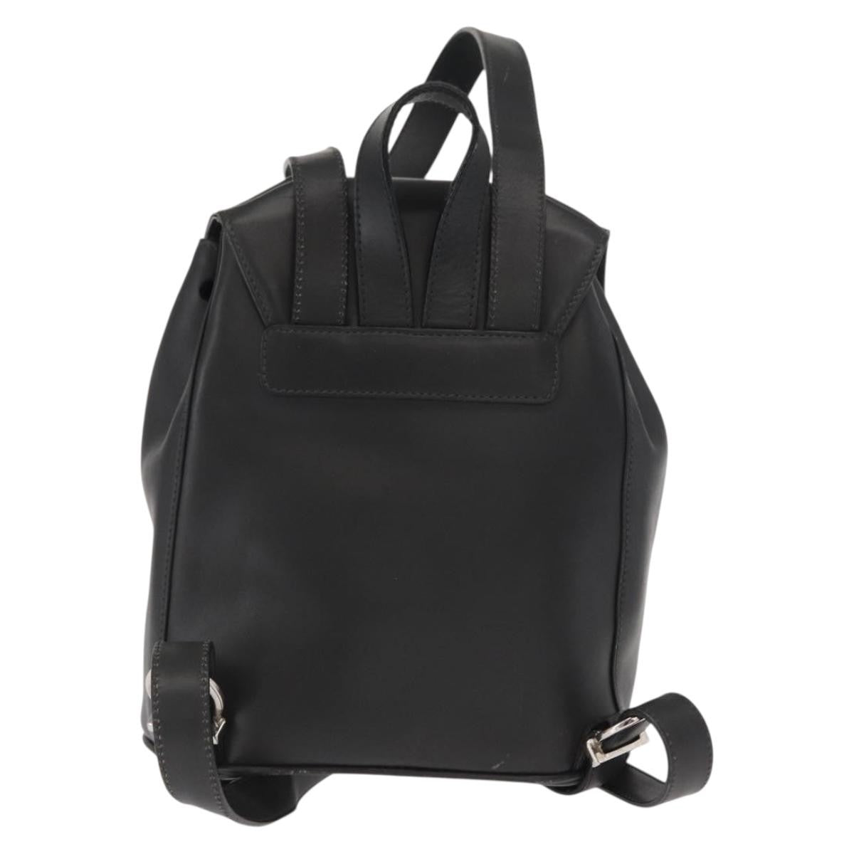 Salvatore Ferragamo Gancini Flap Drawstring Backpack Leather Black Leather Backpack Bag (Authentic  )