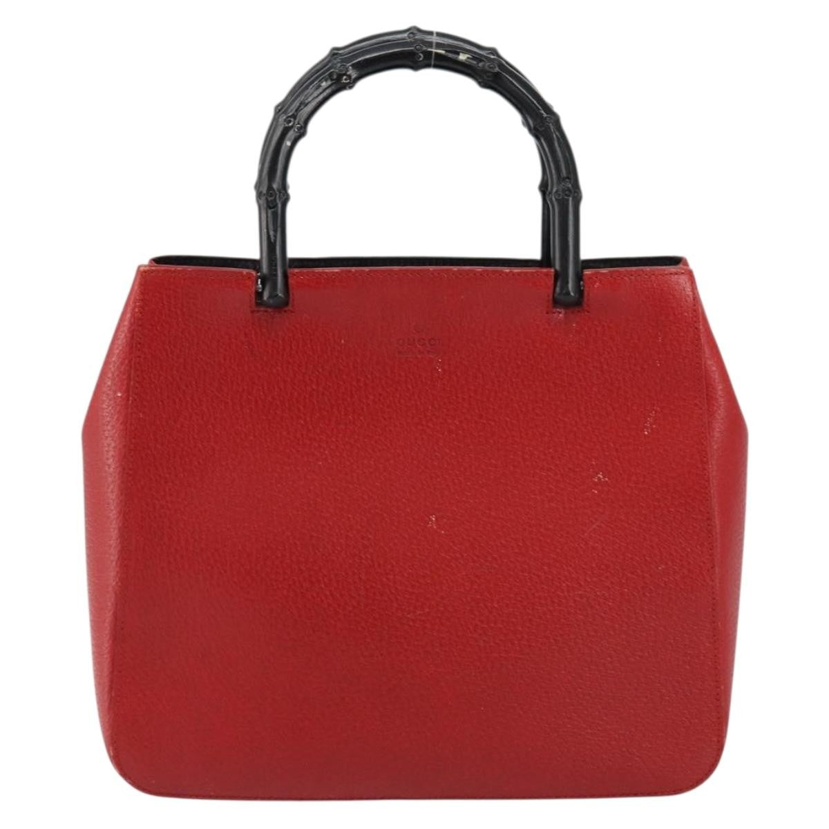 Gucci Vintage Bamboo Handle Bag Leather Red Leather Handbag (Authentic  )