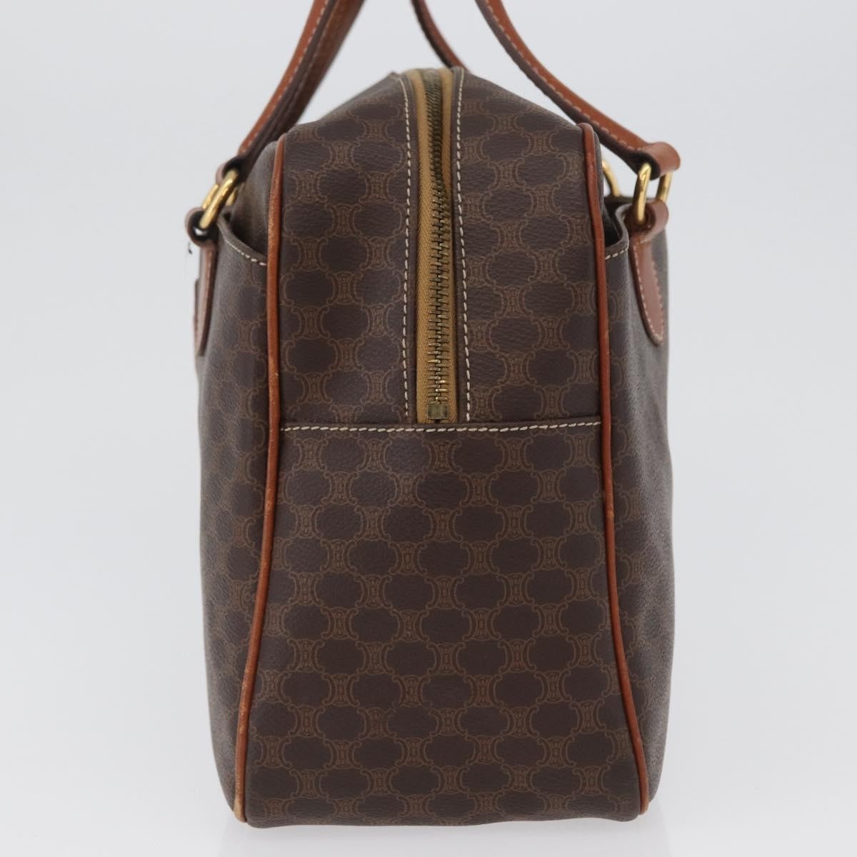 Celine Vintage Macadam Handbag Canvas And Leather Brown Canvas Handbag (Authentic  )
